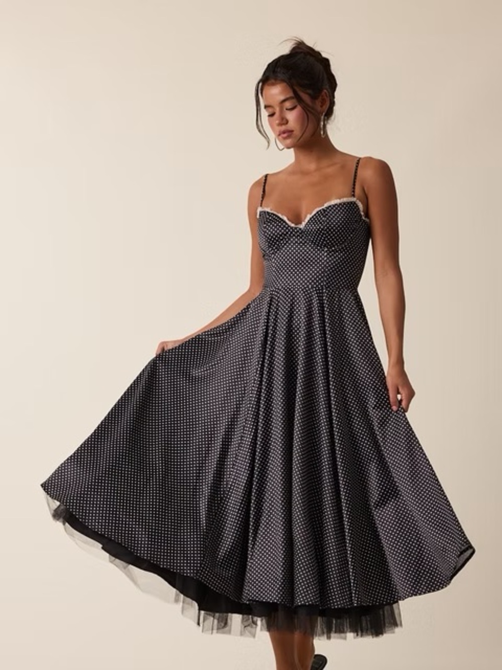 Vintage-Inspired Polka Dot Midi Dress – Cottagecore Dream